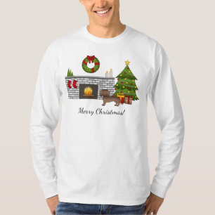 T-shirt Dachshund à poil lisse au chocolat - Salle de Noël
