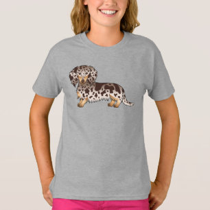 T-shirt Dachshund à poil long chocolat et panaché de tan