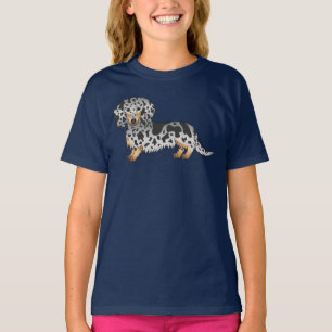 T-shirt Dachshund à poil long couleur arlequin noir et feu