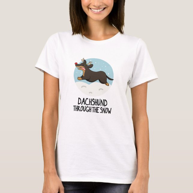 T-shirt Dachshund À Travers Le Jeu De Noël De Neige Drôle (Devant)