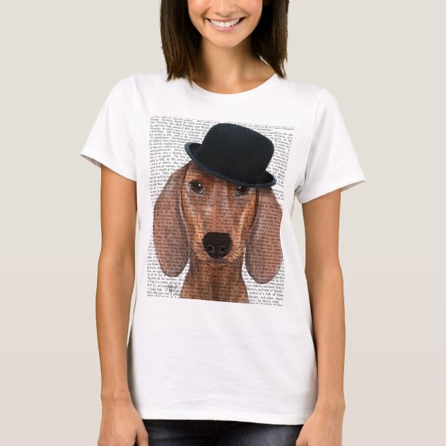 T-shirt Dachshund avec Casquette Black Bowler (Devant)