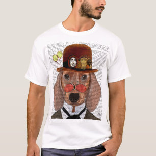 T-shirt Dachshund avec Casquette Bowler Steampunk