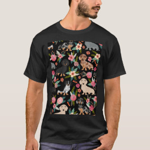 T-shirt Dachshund Chien Art Avec Fleurs
