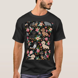 T-shirt Dachshund Chien Art Avec Fleurs