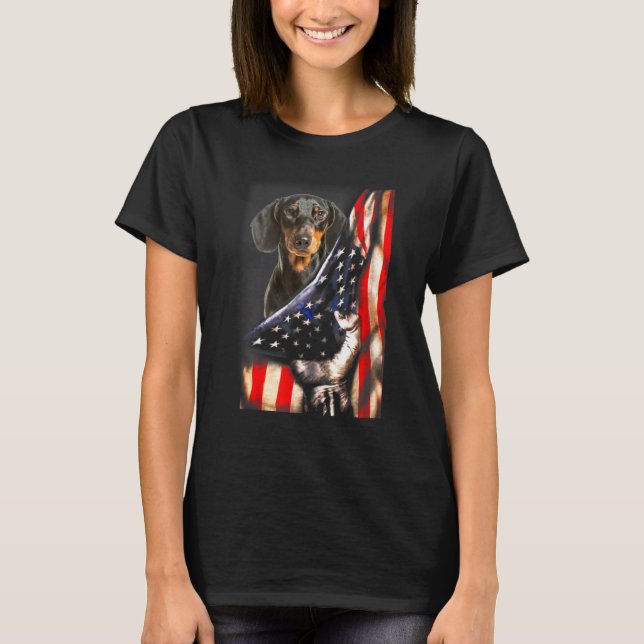 T-shirt Dachshund Chien - Drapeau Patriotique Parfait pour (Devant)