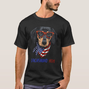 T-shirt Dachshund Chien Maman Léopard Lunettes USA Drapeau