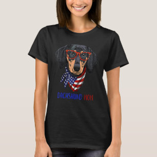 T-shirt Dachshund Chien Maman Léopard Lunettes Usa Drapeau