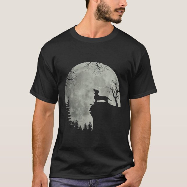 T-shirt Dachshund Chien Moon Howel Dans La Forêt Halloween (Devant)