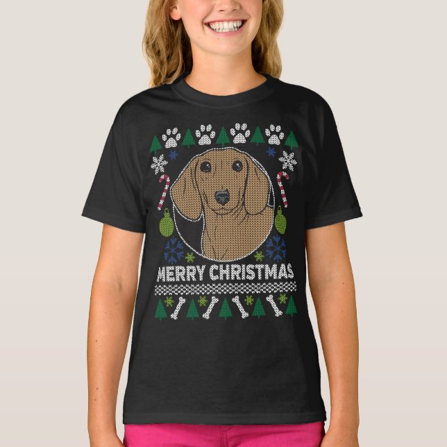 T-shirt Dachshund Chien race laide pull de Noël (Devant)