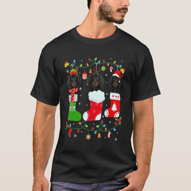 T-shirt Dachshund Chien Trois Chaussettes de Noël Sweater  (Devant)
