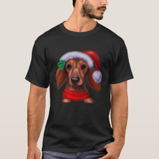 T-shirt Dachshund Chiweenie Wiener Dog Santa Claus Hat Chr