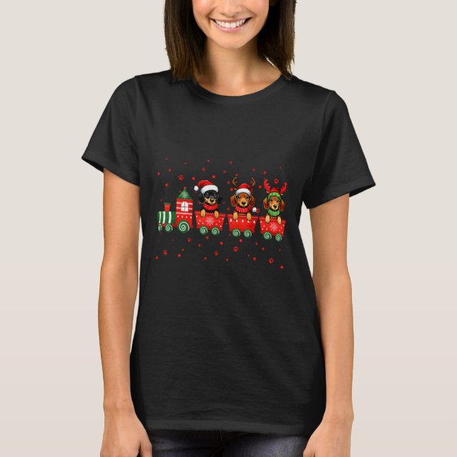 T-shirt Dachshund Christmas Dog Lights Santa Xmas Pet Dog  (Devant)