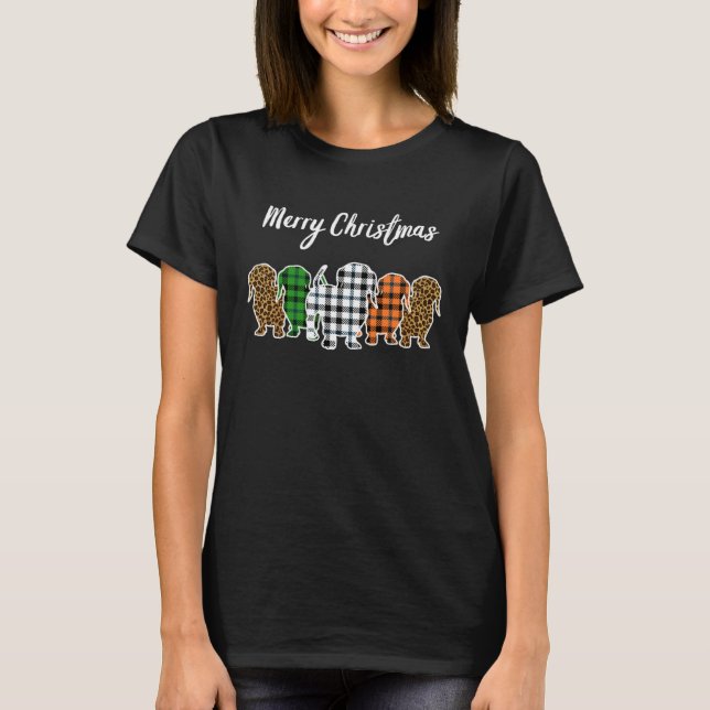 T-shirt Dachshund Christmas Womens Weenie Dog Plaid (Devant)