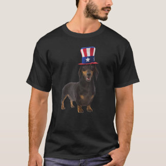 T-shirt Dachshund Dog July 4th Fourth American Flag