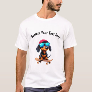 T-shirt Dachshund Dog Rides personnalisable d'un skateboar