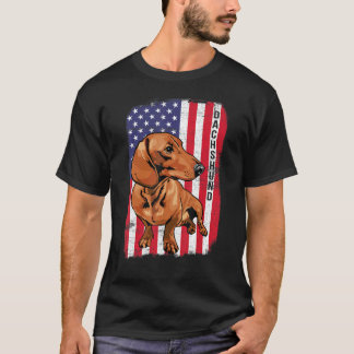 T-shirt Dachshund Dog With US Flag Happy July 4th American