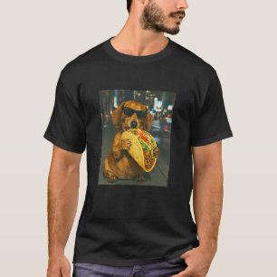 T-shirt Dachshund Drôle Mangeant un Taco Mème Rétro