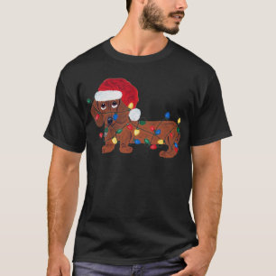 T-shirt Dachshund emmêlé dans les lumières de Noël (Rouge)