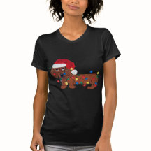 Dachshund emmêlé dans les lumières de Noël (Rouge)