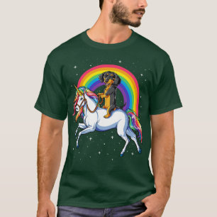 T-shirt Dachshund équitation Rainbow Unicorn pour hommes f