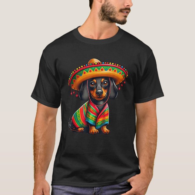 T-shirt Dachshund Funny Cinco De Mayo Cute Chien Mexicain  (Devant)