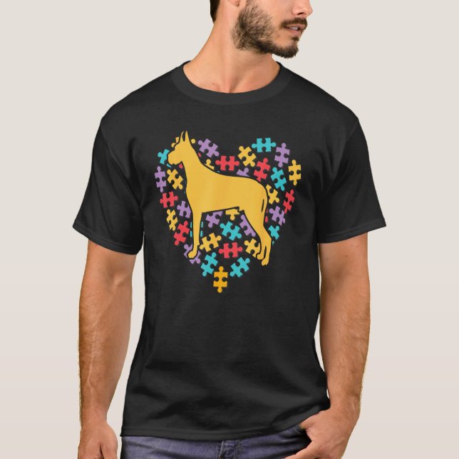 T-shirt Dachshund Heart Puzzle Piece Autism Awareness Mont (Devant)