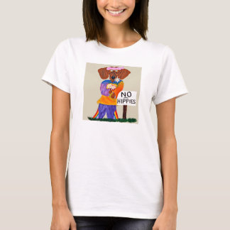 T-shirt Dachshund Hippie au panneau Pas d'Hippies