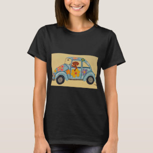 T-shirt Dachshund hippie en voiture