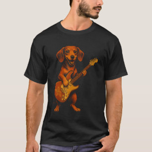 T-shirt Dachshund Jouant de la Guitare Électrique