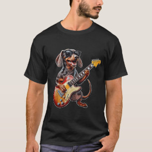 T-shirt Dachshund Jouer Guitar Rock Musique Amoureux des c