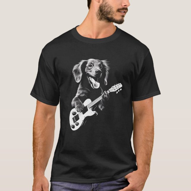 T-shirt Dachshund Jouer Guitare Funny Guitare Chien T Chem (Devant)