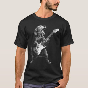 T-shirt Dachshund Jouer Guitare Rock Star Rock Roll Men W
