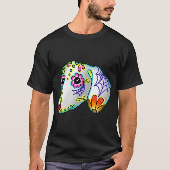T-shirt Dachshund - Jour du chien crâne de sucre mort (Devant)