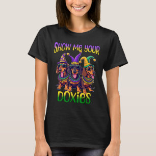 T-shirt Dachshund Mardi Gras Montrez-Moi Vos Doxies Mardi