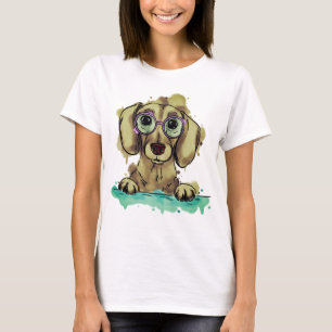 T-shirt Dachshund mignon avec lunettes