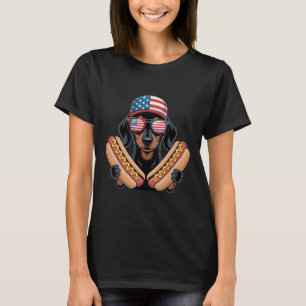 T-shirt Dachshund patriotique drôle 4 juillet hotdog Ameri