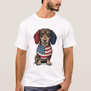 T-shirt Dachshund patriotique gravure vintage vecteur créa