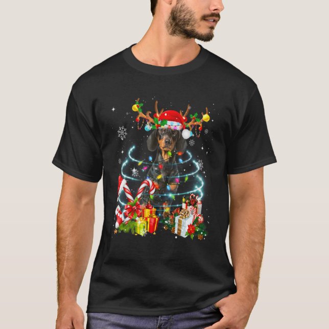 T-shirt Dachshund Reindeer Joyau de Noël Lumières Pyjama D (Devant)