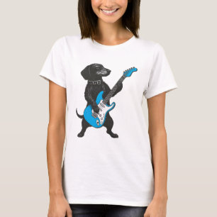 T-shirt Dachshund rétro vintage Weenie jouant de la guitar