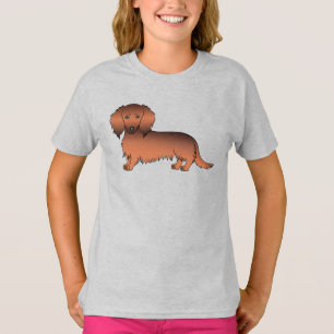 T-shirt Dachshund roux sable poil long Chien de dessin ani