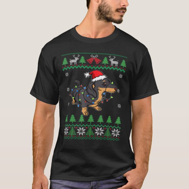T-shirt Dachshund Santa Clause Casquette Lumières Wiener C (Devant)