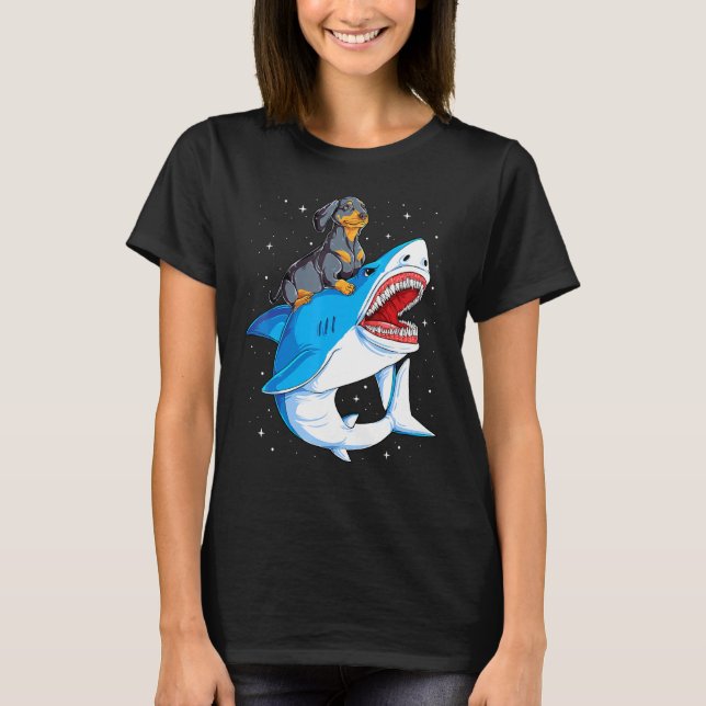 T-shirt Dachshund Shark Enfants garçons Homme Space Galaxy (Devant)