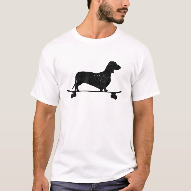 T-shirt Dachshund Sur Skateboard Funny Wiener Dog Doxie Sk (Devant)
