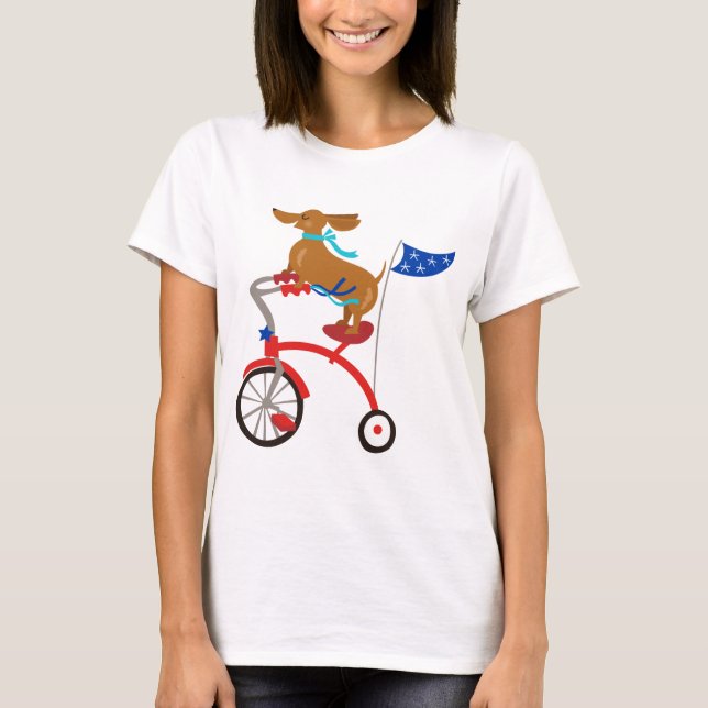 T-shirt Dachshund sur vélo (Devant)