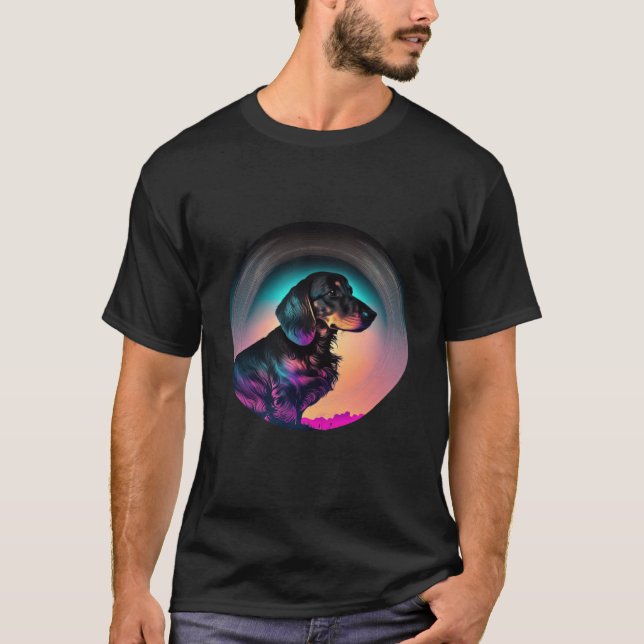 T-shirt Dachshund Synthwave 80s Retrowave Aesthetic (Devant)