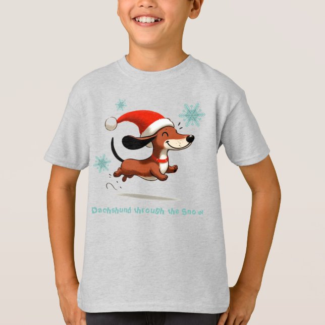 T-shirt Dachshund through the Snow puppy dog Christmas (Devant)