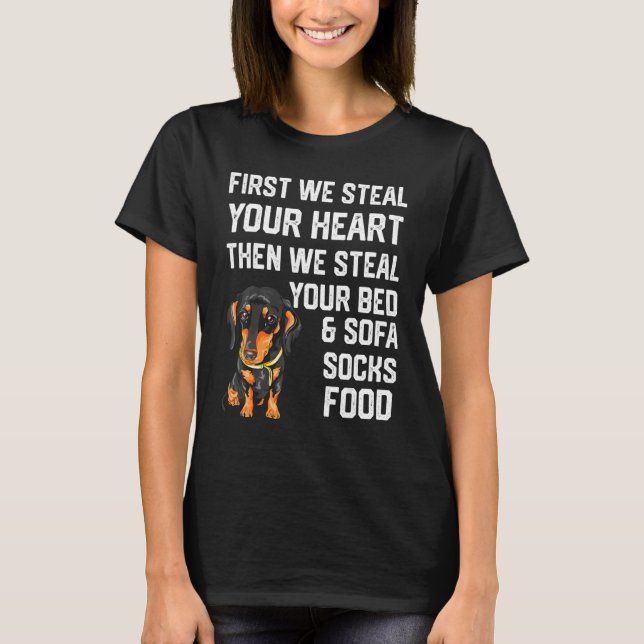 T-shirt Dachshund Voler votre coeur Voler votre lit et can (Devant)