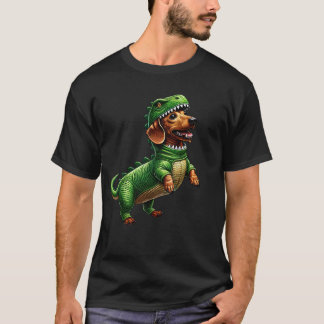 T-shirt Dachshund Wearing Dinosaur Outfit Funny Dog Lover