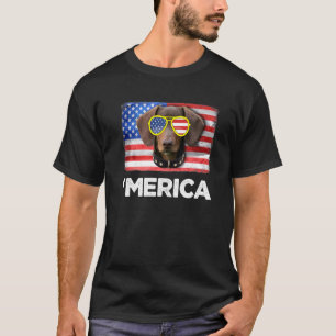 T-shirt Dachshund Wiener Drapeau américain 4 juillet Fou