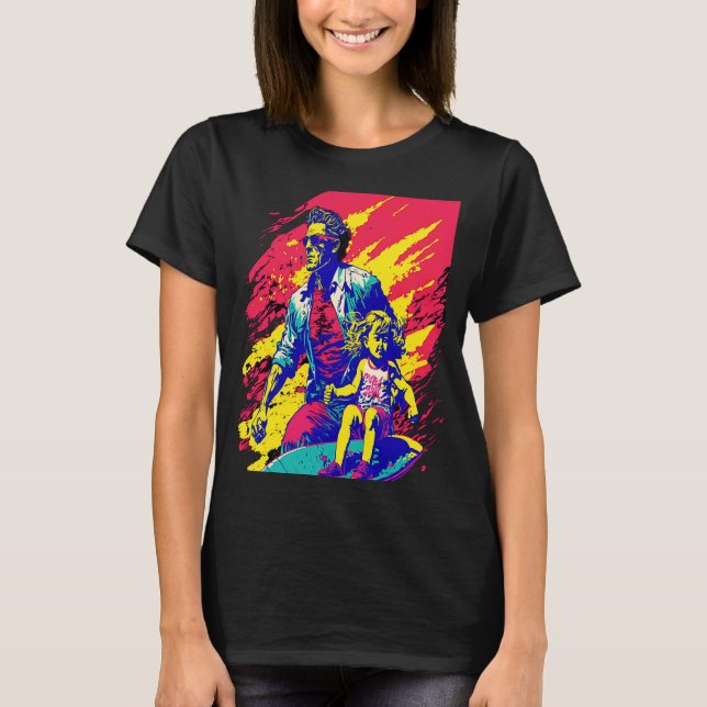T-shirt Dad And Daughter Surfing Retro Pop Surfer Dad  2 (Devant)